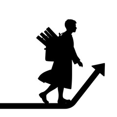 Silhouette of student with diploma on arrow path, educational achievement and progress symbolism
