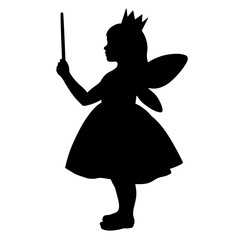 Obraz premium Silhouette of child holding wand, fairy costume dress-up play