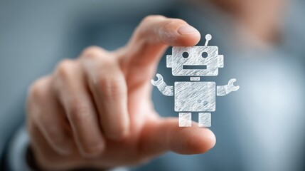 Person holding a white robot representing ai business agility bot concept for fast and efficient operations