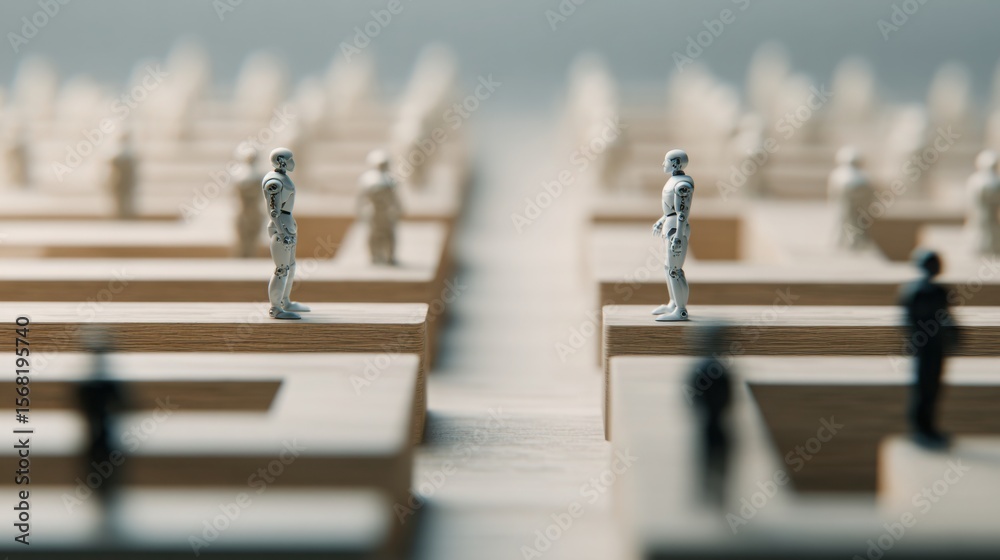Poster miniature figurine on a table representing ai business benchmarking tool concept for comparing perfo