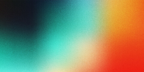 Dark grainy color gradient wave background, purple red yellow blue green colors banner poster cover abstract design, black copy space.