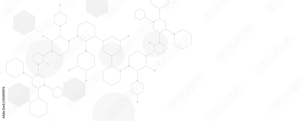Wall mural futuristic molecule structure abstract hexagonal network background design for technology and medica