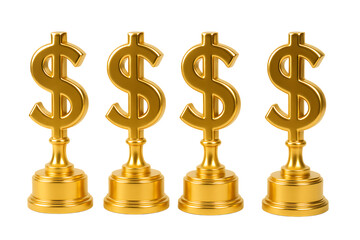 Set of golden dollar sign isolated on transparent background
