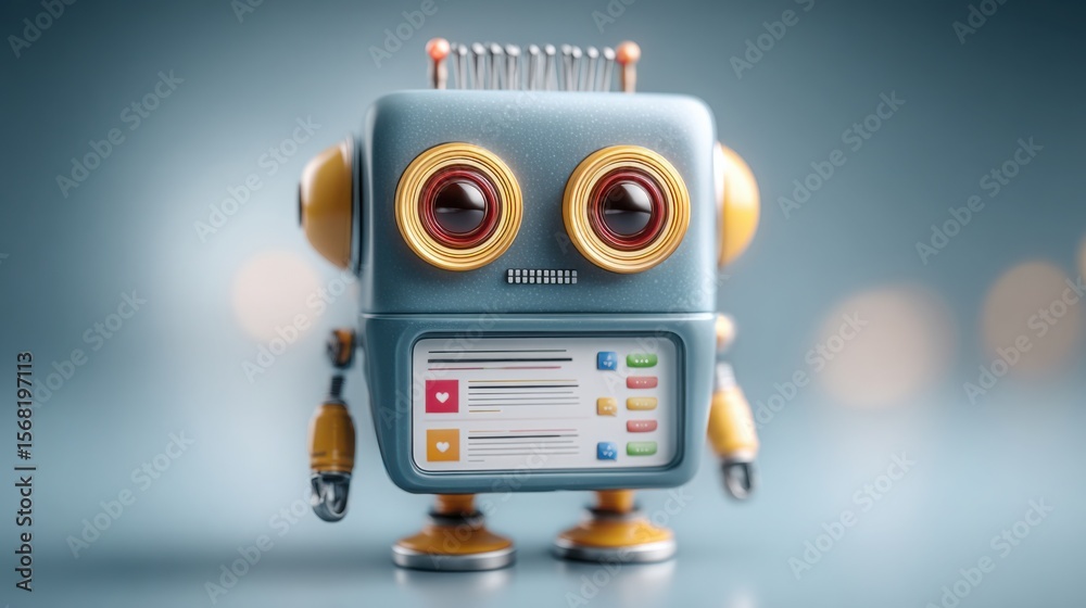 Poster advanced robot with a cell representing ai customer retention bot management and user engagement str