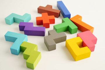 Logical thinking and problem solving problem solution creative business, wooden puzzle geometric...