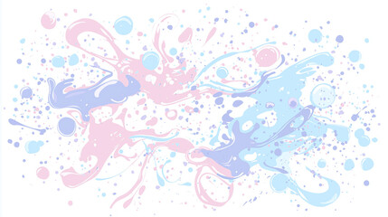 Naklejka premium Pastel paint splatter with swirled tones in pink, blue, and purple creating abstract, soft, and artistic background with fluid shapes and scattered dots for creative design