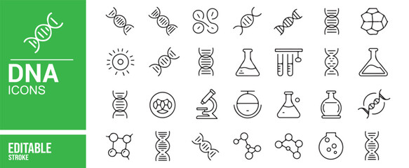 Naklejka premium DNA Structure Icons for Science, Genetic Research, and Medical Design