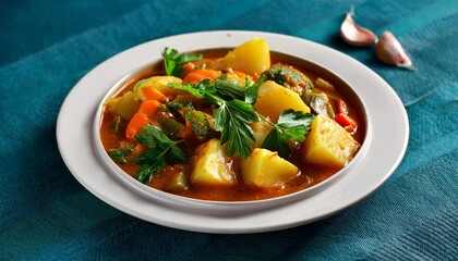 traditional african vegetable stew with potatoes and greens