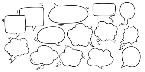 Obraz premium Doodle Speech Bubbles: A collection of charming hand-drawn speech bubbles floats on a blank field, inviting creativity and conversation with whimsical appeal.