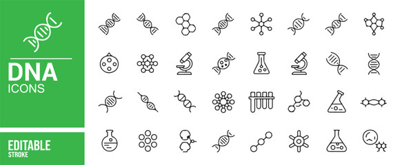 Simple and Clean DNA Icons Set for Digital Media, Editable Format