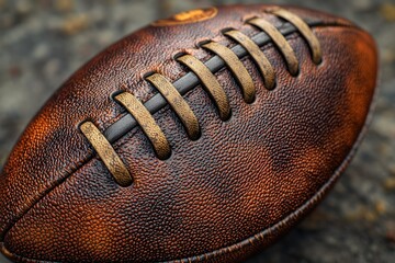Close-up of a vintage-style brown leather football