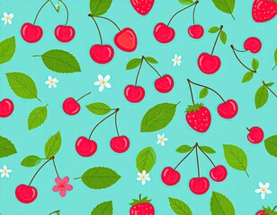Fresh cherries and strawberries pattern