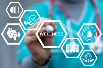 Wellness and Healthy Lifestyle Advice Medical Cocnept. Nurse using virtual touch screen sees the...