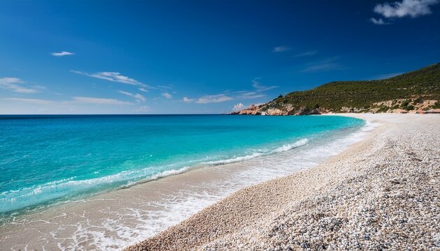a serene beach scene on the algerian coast bright summer daytime turquoise water white pepples