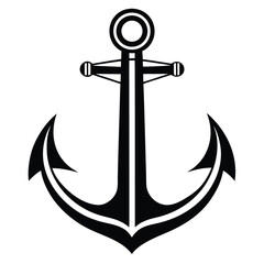 Classic black anchor symbol isolated on white background for nautical themes