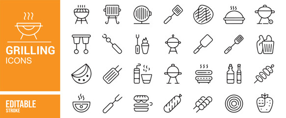 Scalable Grilling Icons for Cooking, Barbecue, and Outdoor Design Projects