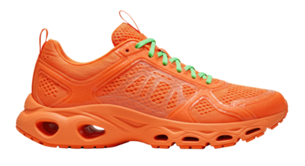 Orange Running Shoe with Green Laces.