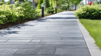 Obraz premium Paved walkway through lush landscaping