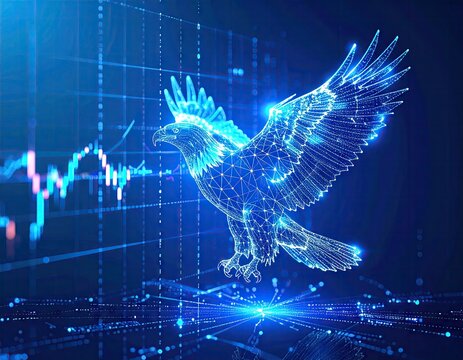 Abstract eagle graphic over financial data - Powered by Adobe