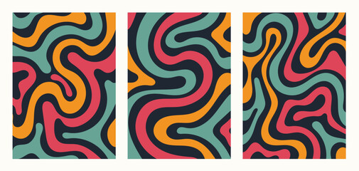 Abstract Trippy Wave Background Set.