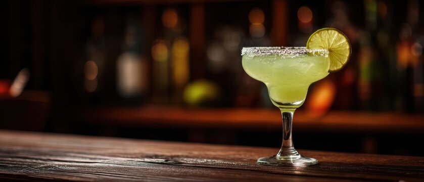 The refreshing margarita cocktail garnished with lime in an elegant bar setting