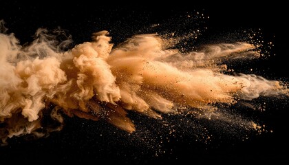 Abstract explosion of terracotta colored particles on a black background