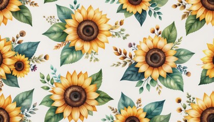 Sunflower Floral and leaves Botanic mural wallpaper