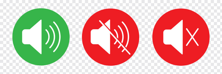 Mute speaker, sound off icon vector set collection. Volume, audio sign symbol. Speaker, sound icon. Sound icon, volume symbol, speaker sign. Vector Illustration  Isolated On a white background. 