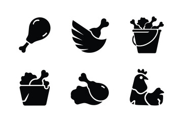 Chicken leg wing bucket and bird silhouettes fried chicken wings