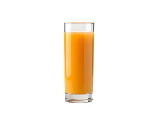 Tall clear glass filled with orange juice, isolated on transparent background, perfect for packaging, ads, or menu designs
