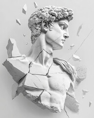 striking sculpture of male figure emerging from cracked stone, intricate details and powerful . artwork symbolizes strength and resilience