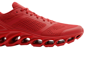 Red Athletic Shoe with Unique Sole Design.