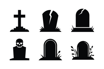 Fototapeta premium Gravestone Silhouettes With Skull And Cross tombstone graveyard