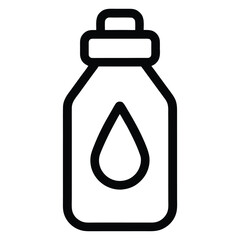 Simple black outline icon of a bottle with a liquid drop inside