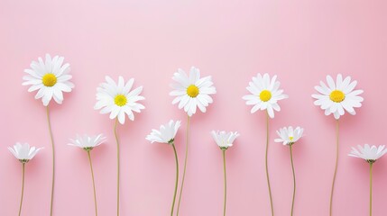 Minimalist White Daisy Chamomile on Pale Pink Background: Petal Contrast, Soft Aesthetic, and Floral Design Harmony