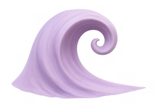 Purple wave curling and forming a spiral against a transparent background, conveying motion and fluidity