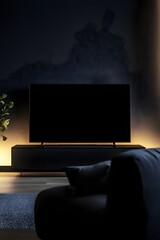 Modern living room with flat screen tv and ambient lighting