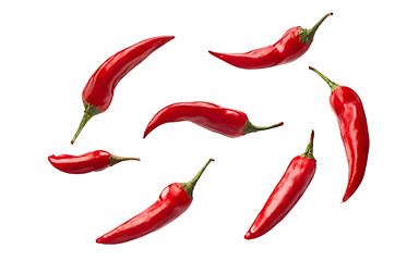 Falling red chili peppers isolated on transparent png