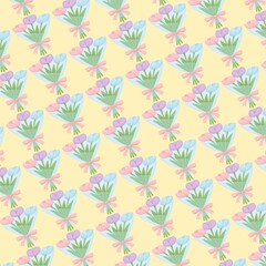 “Seamless pattern of tulip bouquet in soft pastel tones, perfect for wrapping paper and notebook covers.”