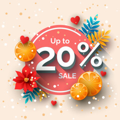 Up to 20 percent sale banner template design. Vector holiday discount illustration