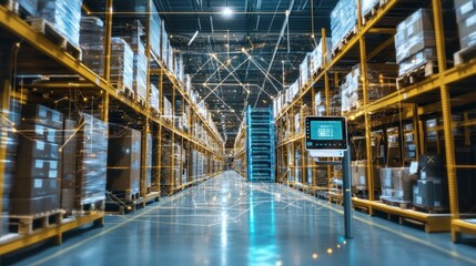 Fototapeta premium High-tech warehouse interior, automated, digitalized