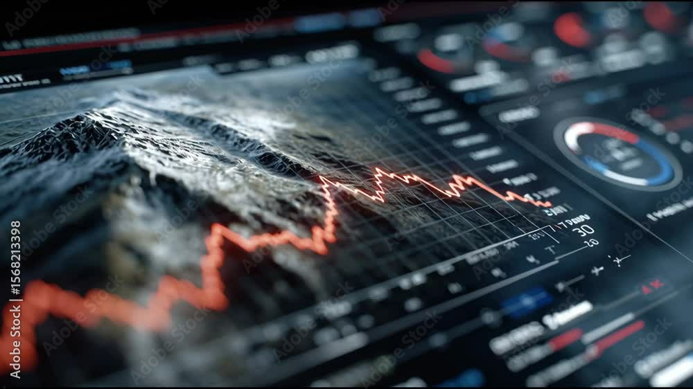 Aufkleber A computer screen shows a graph with a mountain in the background