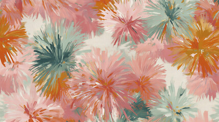 Muted tropical brushstroke pattern in guava pink, pale aqua, and soft orange creates lively and artistic floral design with gentle, soothing vibe