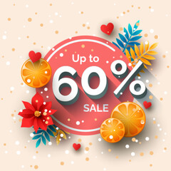 Up to 60 percent sale banner template design. Vector holiday discount illustration