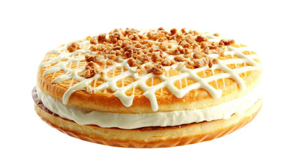 A tempting waffle sandwich, layered with cream and topped with crumble, is perfect for a treat.