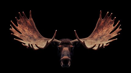 Moose antlers, centered against a black background, showcasing intricate detail