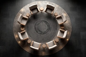 Obraz premium Modern Office Chairs Arranged in a Full Circle View from the Top in Elegant Setting