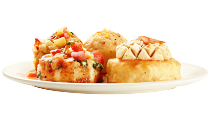A selection of beautifully presented appetizers on a white plate, ready to enjoy.