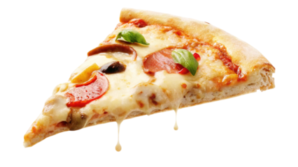 A mouthwatering slice of pizza featuring melted cheese, and fresh toppings.