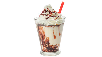 Indulge in a rich and creamy chocolate milkshake topped with whipped cream.